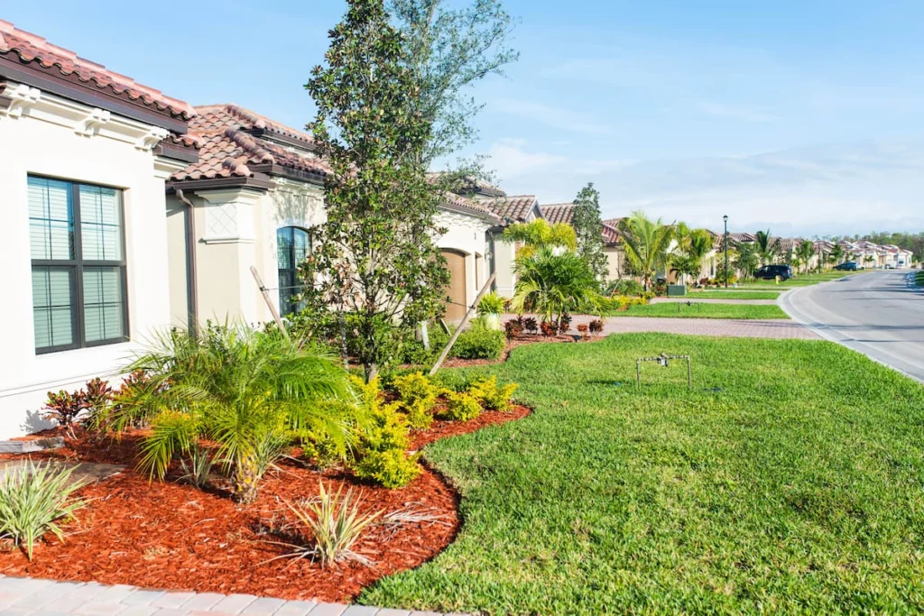 alle de un barrio residencial de Florida con casas unifamiliares, jardines cuidados y palmeras