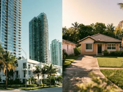 Condominio o casa unifamiliar en Miami, comparación, un entorno residencial de Miami, Florida