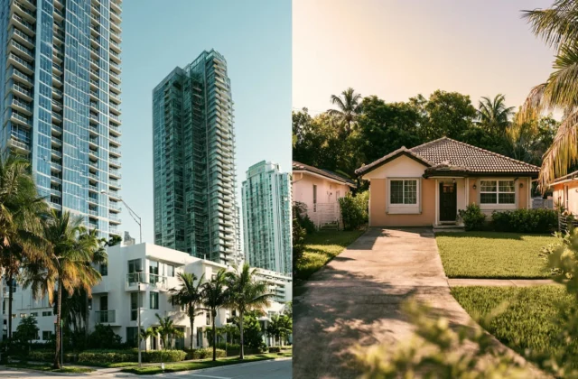 Condominio o casa unifamiliar en Miami, comparación, un entorno residencial de Miami, Florida